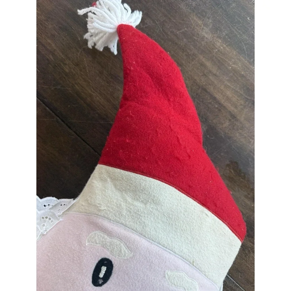 Vintage Handmade Felt Santa Pillow‎ Lace Beard Christmas Decor